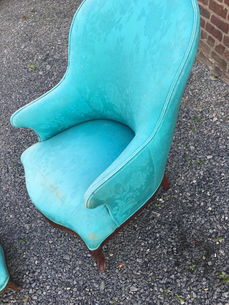 Fauteuil Louis Philippe Et Son Repose Pied Circa 1950-photo-4