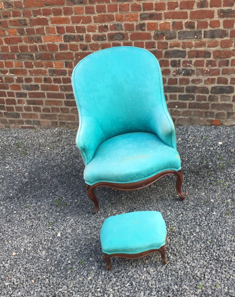 Fauteuil Louis Philippe Et Son Repose Pied Circa 1950-photo-1