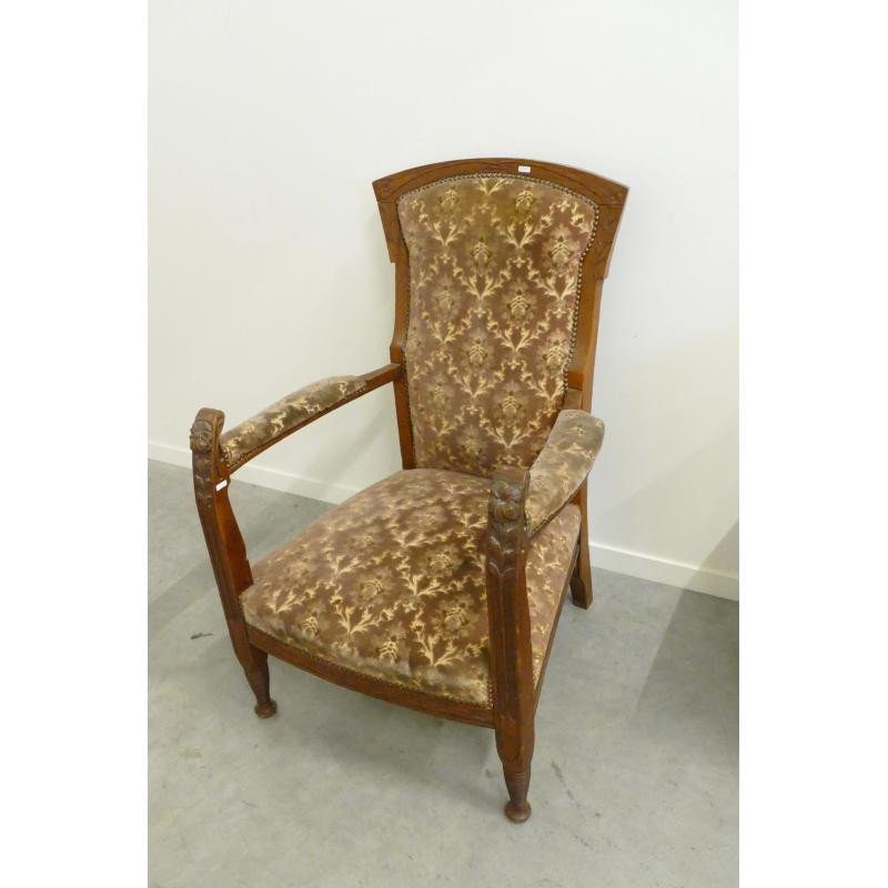 Old Art Nouveau Armchair In Carved Oak Circa 1900