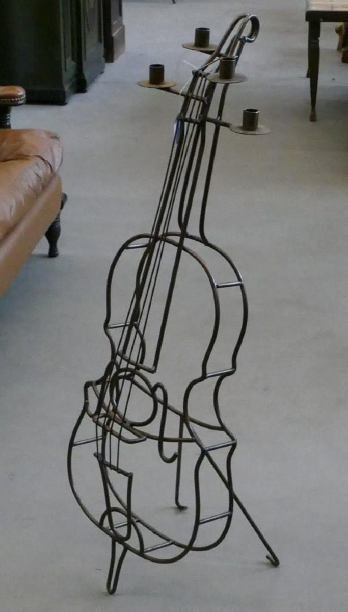 Original Large Wrought Iron Candelabra, Cello Shaped Circa 1950/1960-photo-2