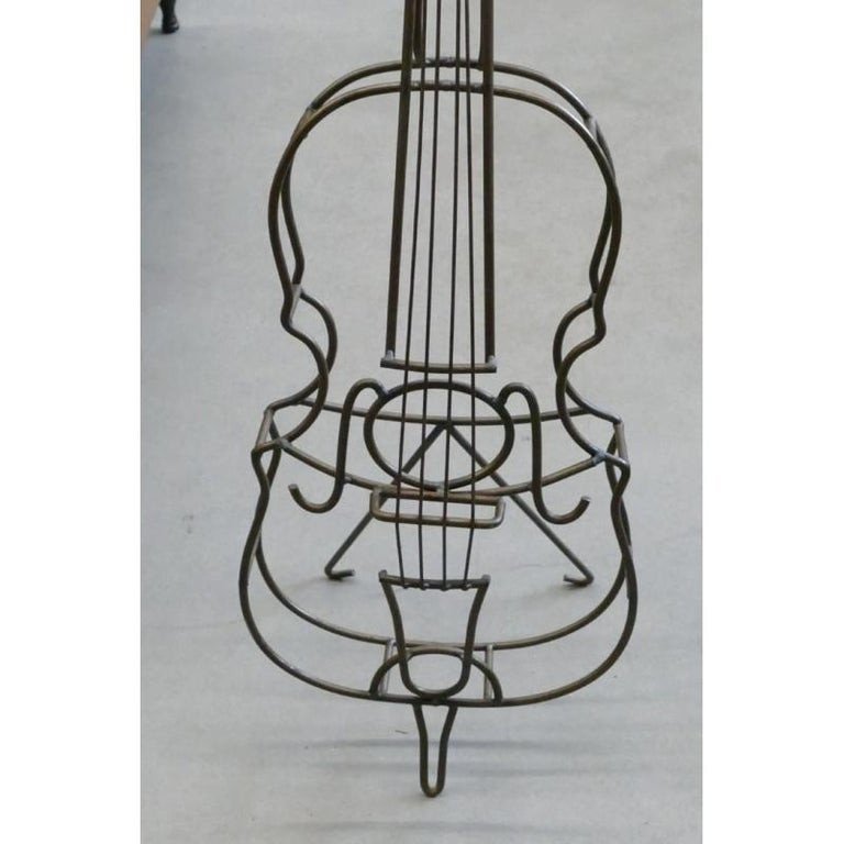 Original Large Wrought Iron Candelabra, Cello Shaped Circa 1950/1960-photo-3