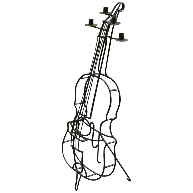Original Large Wrought Iron Candelabra, Cello Shaped Circa 1950/1960