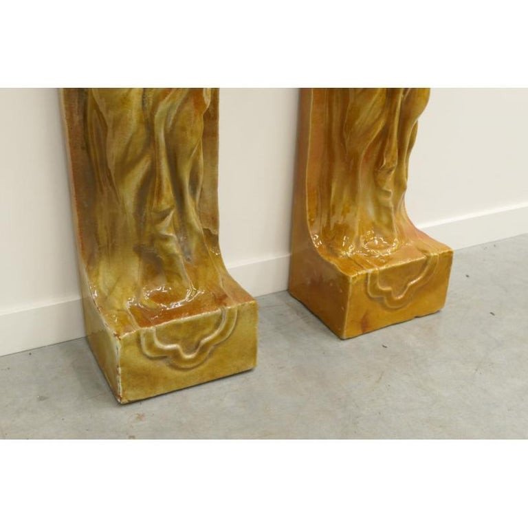 2 Enamelled Terracotta Caryatids Circa 1930-photo-3