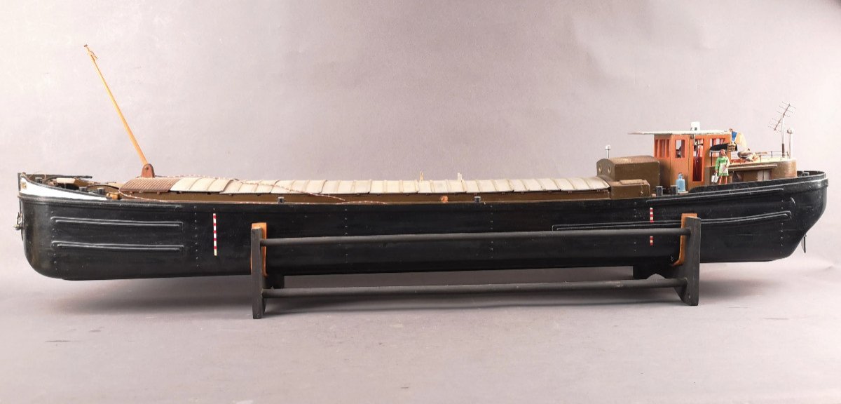 Large Model Of Barge In Wood And Composite Material Circa 1960-photo-1