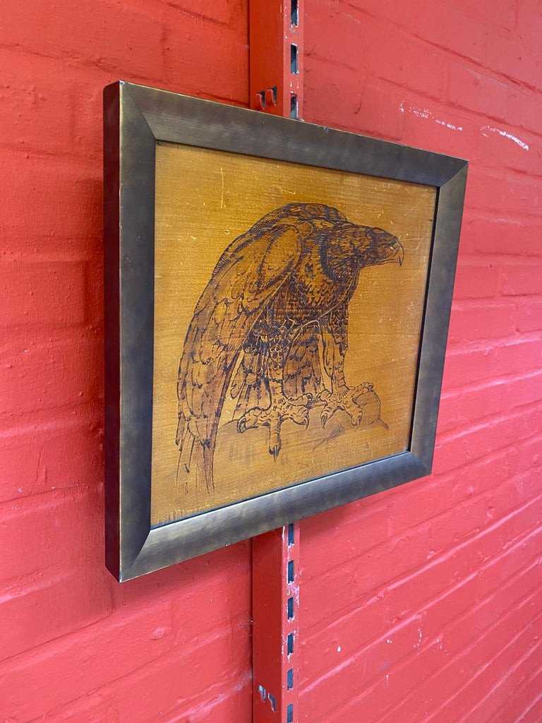 Art Deco Work, Pyrographed Table Representing An Eagle, In A Silver Wood Frame, 1930-photo-2