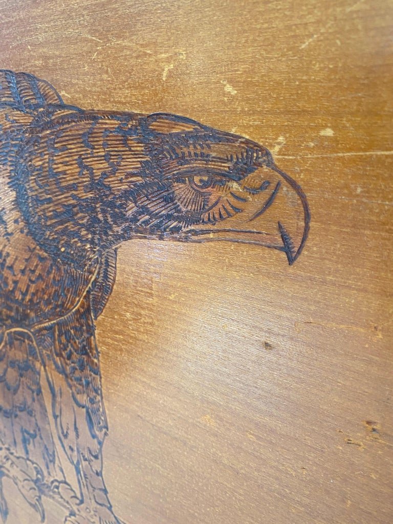 Art Deco Work, Pyrographed Table Representing An Eagle, In A Silver Wood Frame, 1930-photo-2