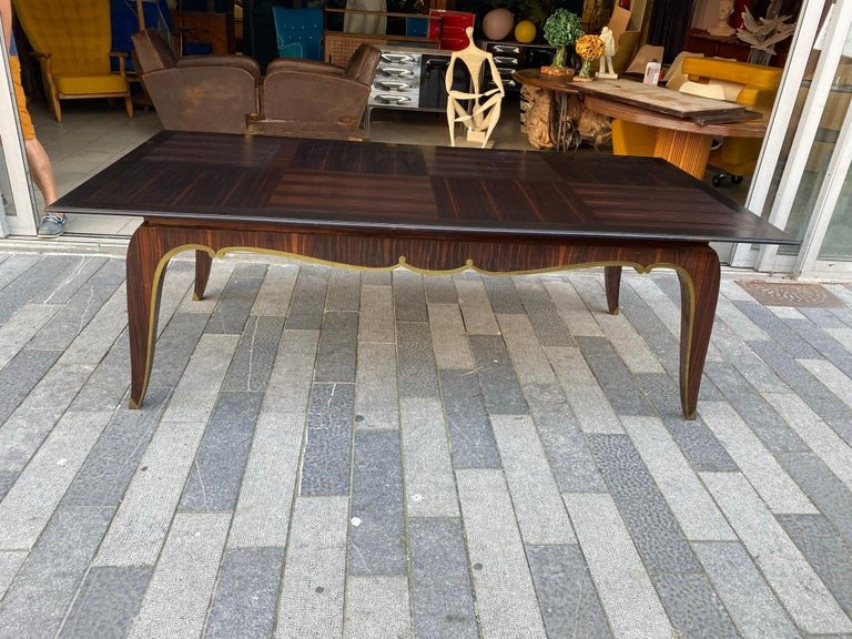 Very Large Art Deco Table In Macassar Ebony And Bronze Circa 1930 (220cm + Extensions)-photo-3