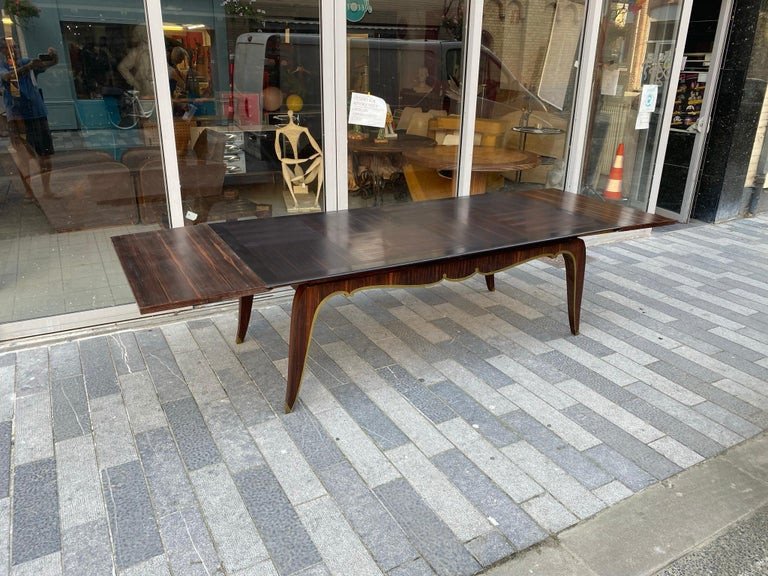 Very Large Art Deco Table In Macassar Ebony And Bronze Circa 1930 (220cm + Extensions)-photo-3