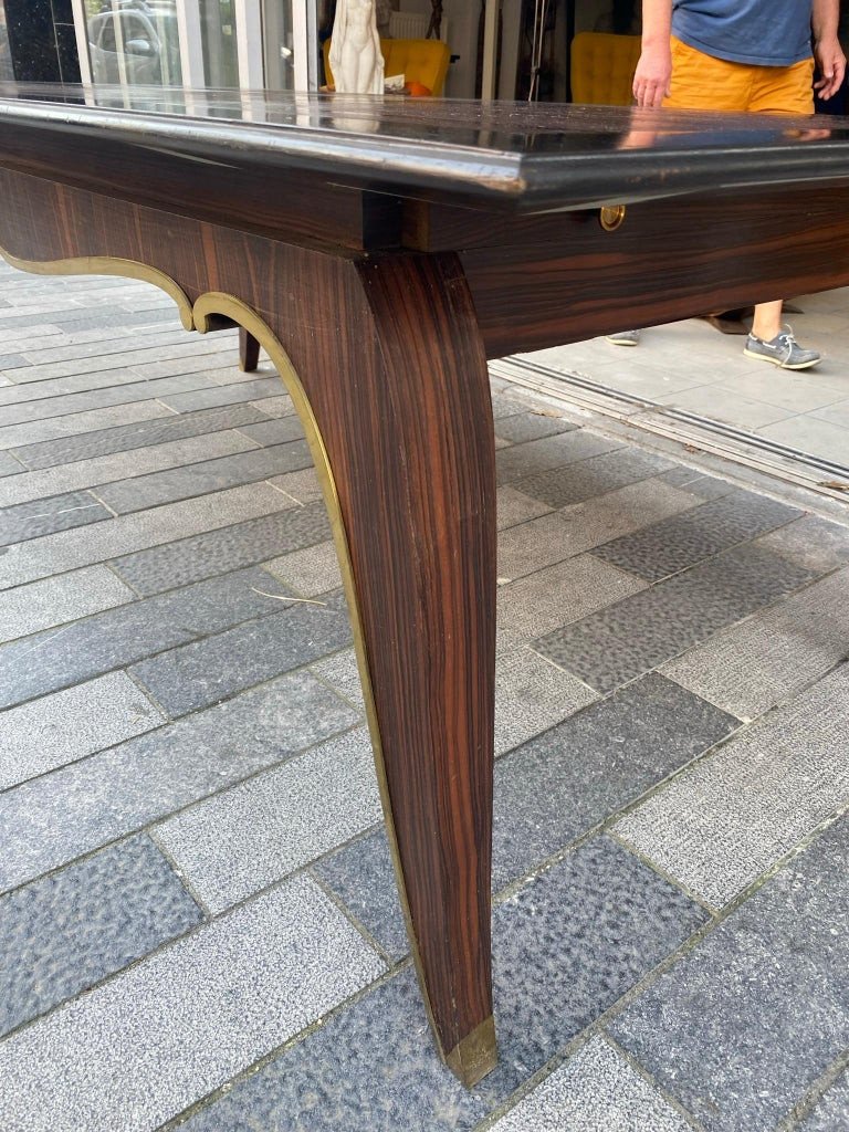 Very Large Art Deco Table In Macassar Ebony And Bronze Circa 1930 (220cm + Extensions)-photo-6