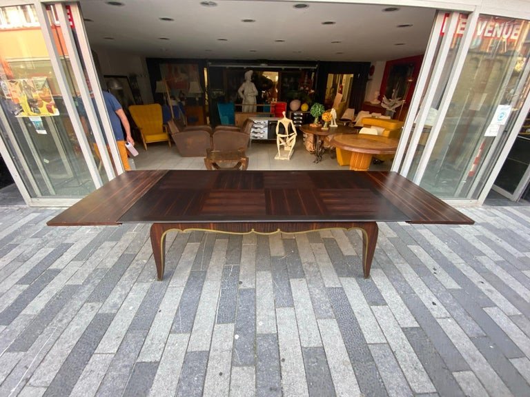 Very Large Art Deco Table In Macassar Ebony And Bronze Circa 1930 (220cm + Extensions)-photo-7