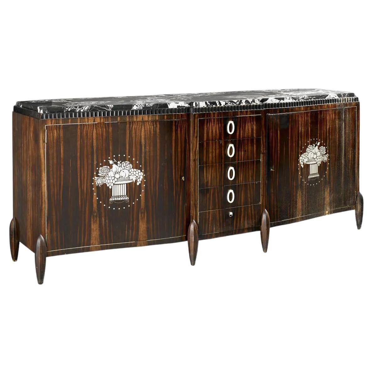   Enfilade Art Deco En ébène De Macassar , Marbre Et Ivoire Circa 1925-photo-8