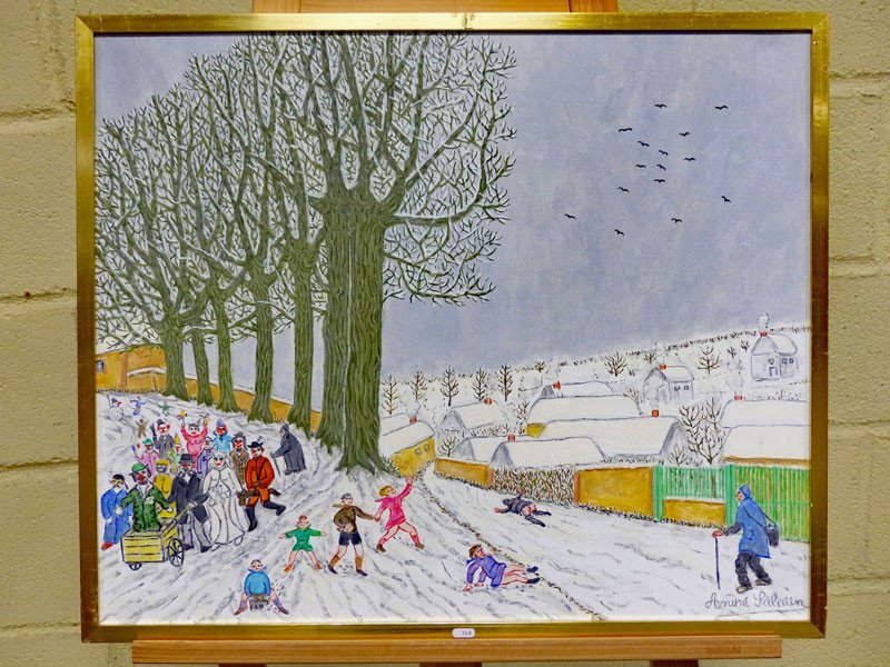 André Salaùn (1925-2005) "carnival Under The Lime Trees" Oil On Canvas Circa 1970-photo-3