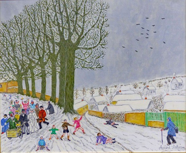 André Salaùn (1925-2005) "carnival Under The Lime Trees" Oil On Canvas Circa 1970
