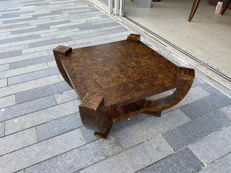 Michel Dufet (1888-1985) Large Art Deco Pedestal Table In Palm Tree Veneer Circa 1930-photo-1