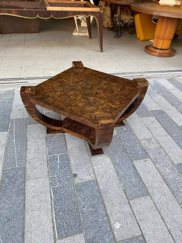 Michel Dufet (1888-1985) Large Art Deco Pedestal Table In Palm Tree Veneer Circa 1930-photo-6