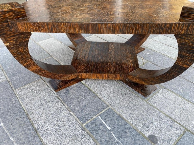 Michel Dufet (1888-1985) Large Art Deco Pedestal Table In Palm Tree Veneer Circa 1930-photo-7