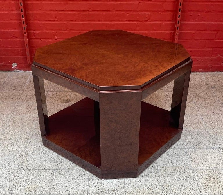 Large Art Deco Pedestal Table In Amboyna Burl, Reverni, Circa 1930-photo-4