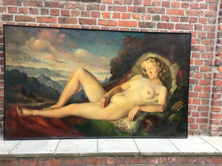 Clart Max-ernest, Oil On Canvas "naked" Signed Circa 1950 (120 X 200cm)-photo-2