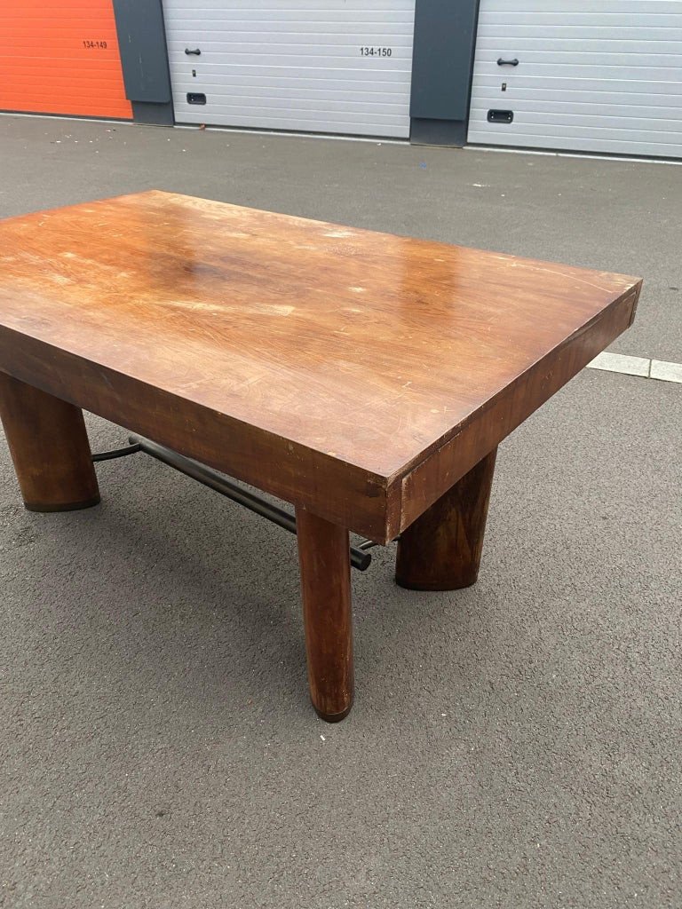 Modernist Art Deco Desk Or Table In Walnut, Spacer And Metal Clog, Circa 1930-photo-2