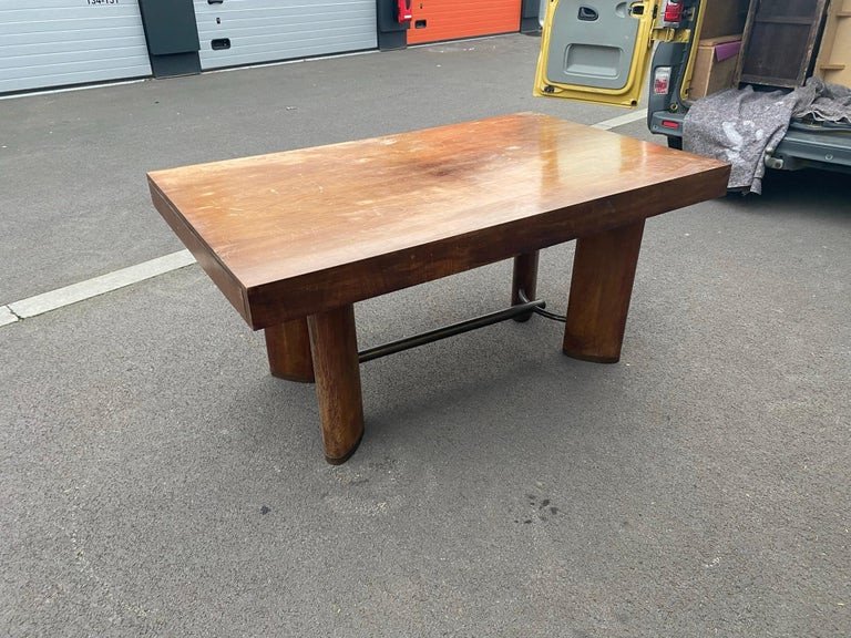 Modernist Art Deco Desk Or Table In Walnut, Spacer And Metal Clog, Circa 1930-photo-3