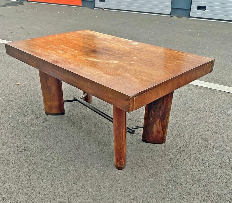 Modernist Art Deco Desk Or Table In Walnut, Spacer And Metal Clog, Circa 1930-photo-4