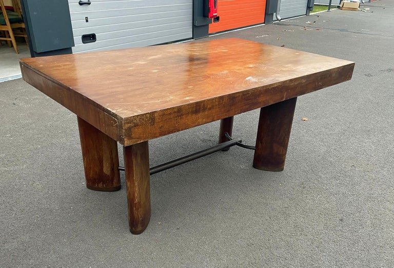 Modernist Art Deco Desk Or Table In Walnut, Spacer And Metal Clog, Circa 1930-photo-4