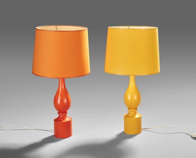 Philippe Capelle, Pair Of Lacquered Wood Lamps Circa 1970-photo-2