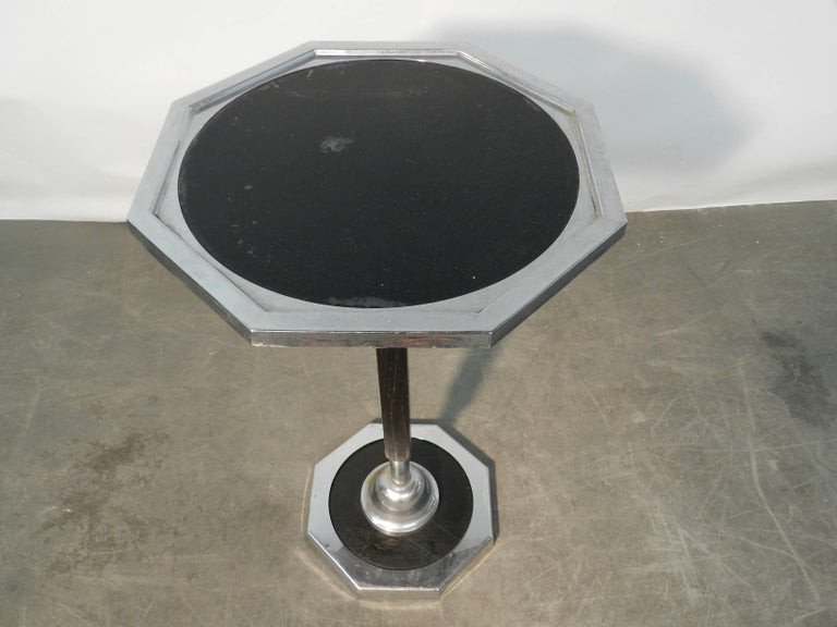 Art Deco Pedestal Table In Blackened Wood, Chrome And Tinted Glass Circa 190/1940-photo-2