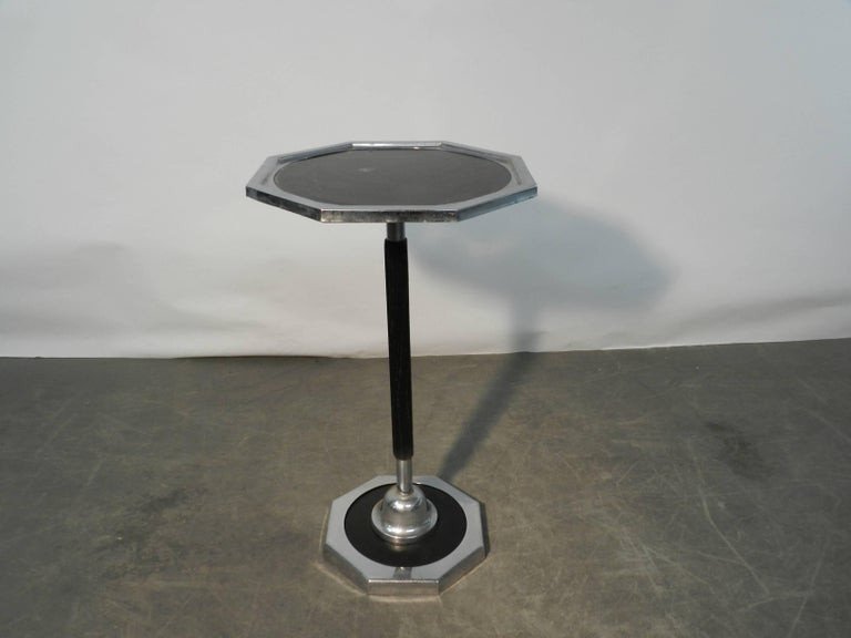 Art Deco Pedestal Table In Blackened Wood, Chrome And Tinted Glass Circa 190/1940-photo-1