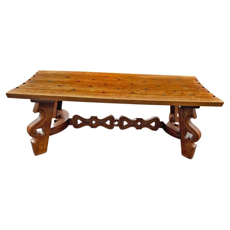 Grande Originale  Table Néo Rustique En Chêne Massif Circa 1960-photo-2