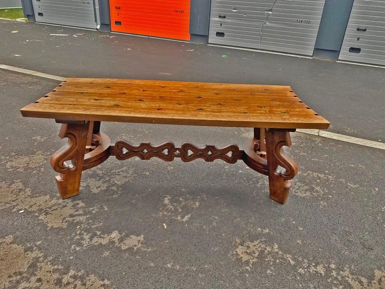 Large Original Neo Rustic Table In Solid Oak Circa 1960-photo-1