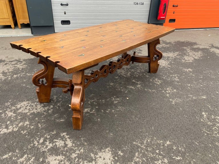 Large Original Neo Rustic Table In Solid Oak Circa 1960-photo-2