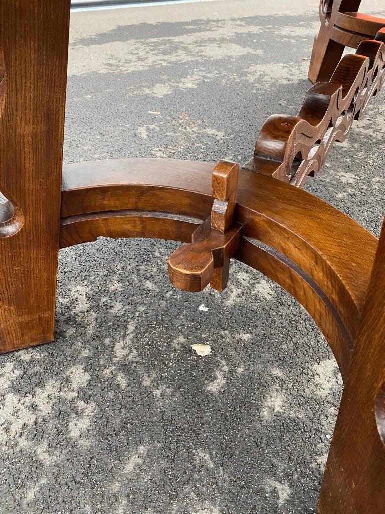 Large Original Neo Rustic Table In Solid Oak Circa 1960-photo-3