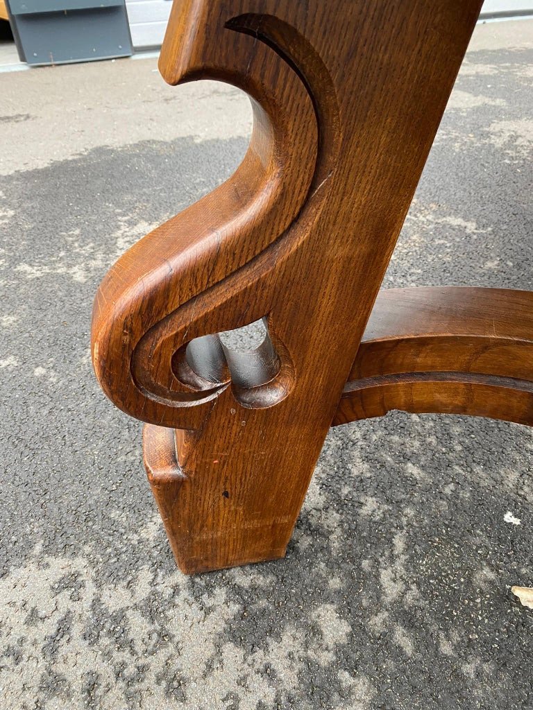 Grande Originale  Table Néo Rustique En Chêne Massif Circa 1960-photo-4