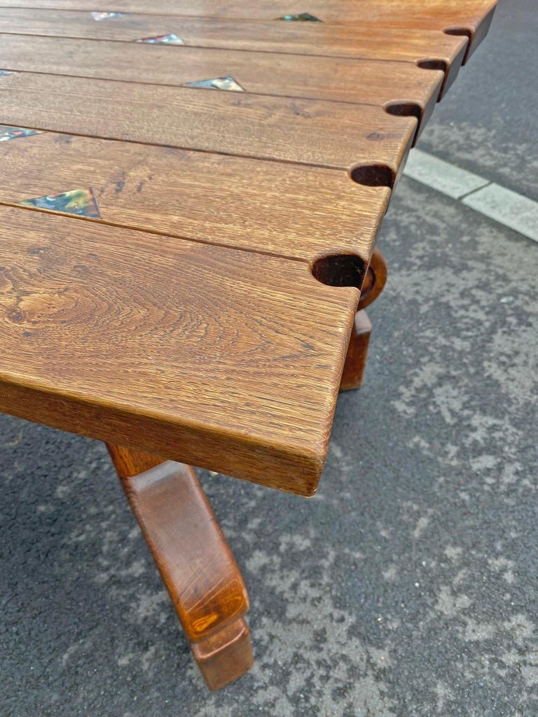 Large Original Neo Rustic Table In Solid Oak Circa 1960-photo-6