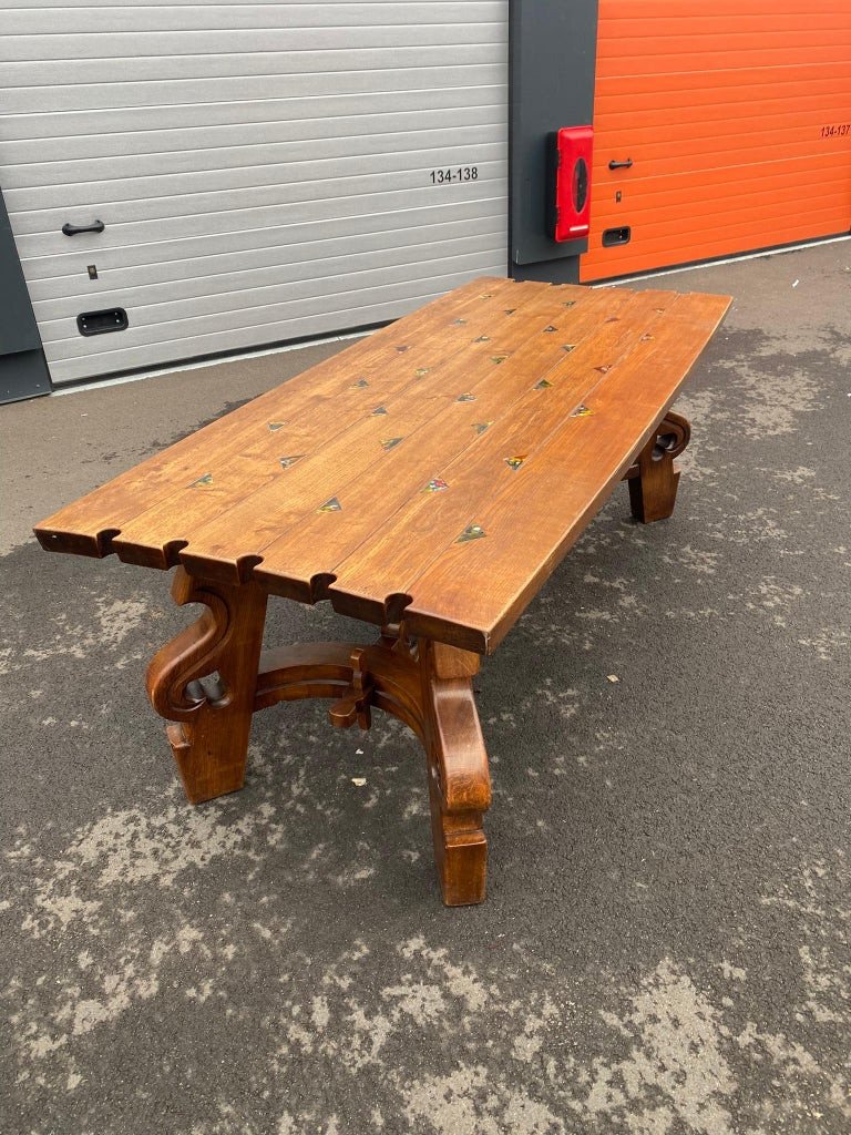 Large Original Neo Rustic Table In Solid Oak Circa 1960-photo-8
