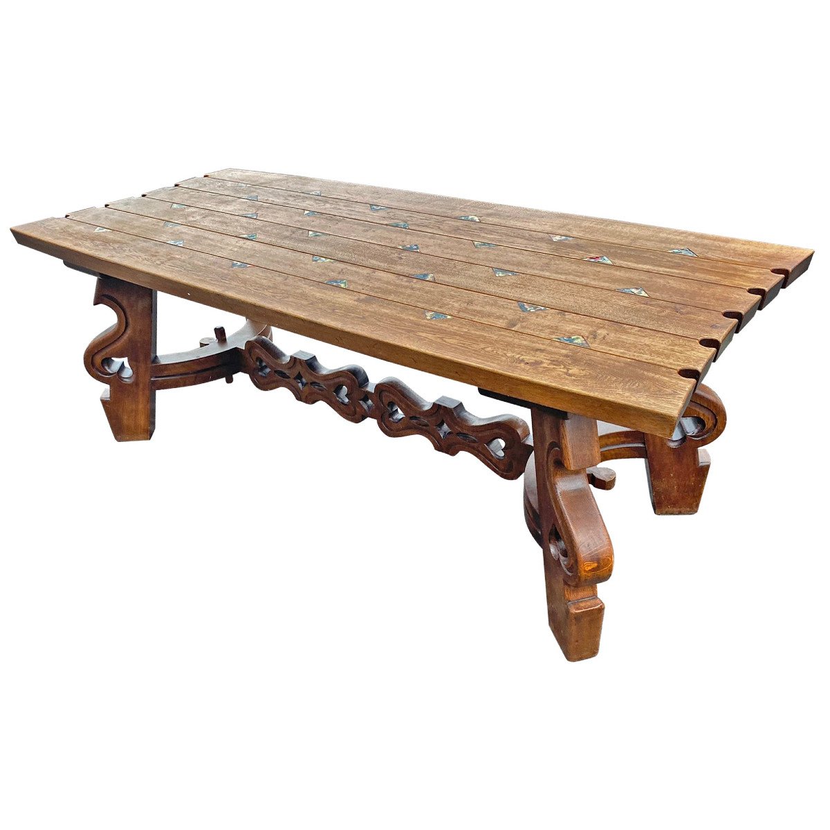 Large Original Neo Rustic Table In Solid Oak Circa 1960