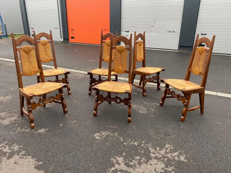 6 Neo Rustic Chairs Circa 1950/1960-photo-2