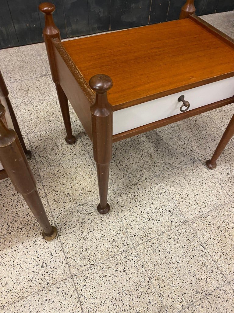 Pair Of Teak And Lacquered Wood Bedside Tables Circa 1960-photo-1