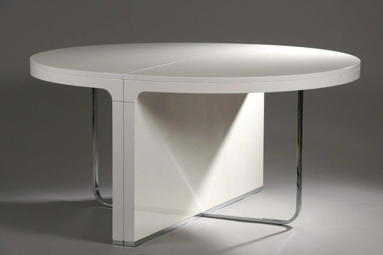 Ligne Roset, Large Table In Lacquered Wood And Chromed Metal Circa 1970/1980