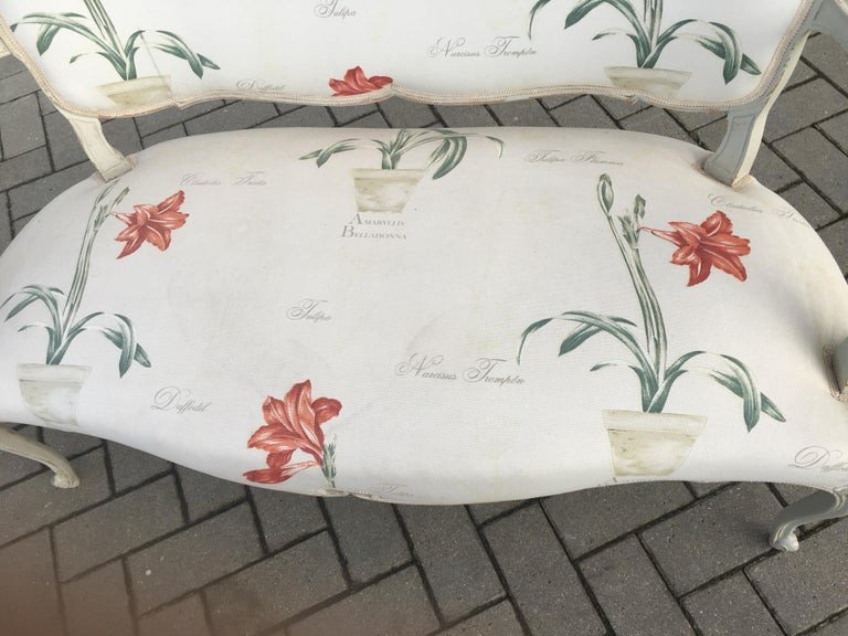 Canapé De Style Louis XV, Recouvert d'Un Original Tissu A Fleurs Circa 1950-photo-3