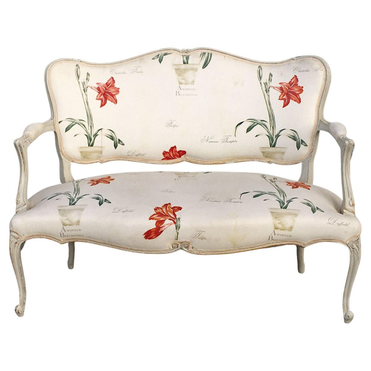 Canapé De Style Louis XV, Recouvert d'Un Original Tissu A Fleurs Circa 1950