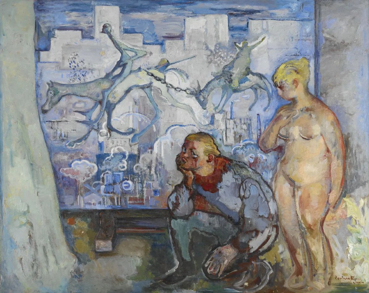 Henri SAADA (1906-1976) "Le rêve de l'artiste" grande huile sur toile , signée-photo-4