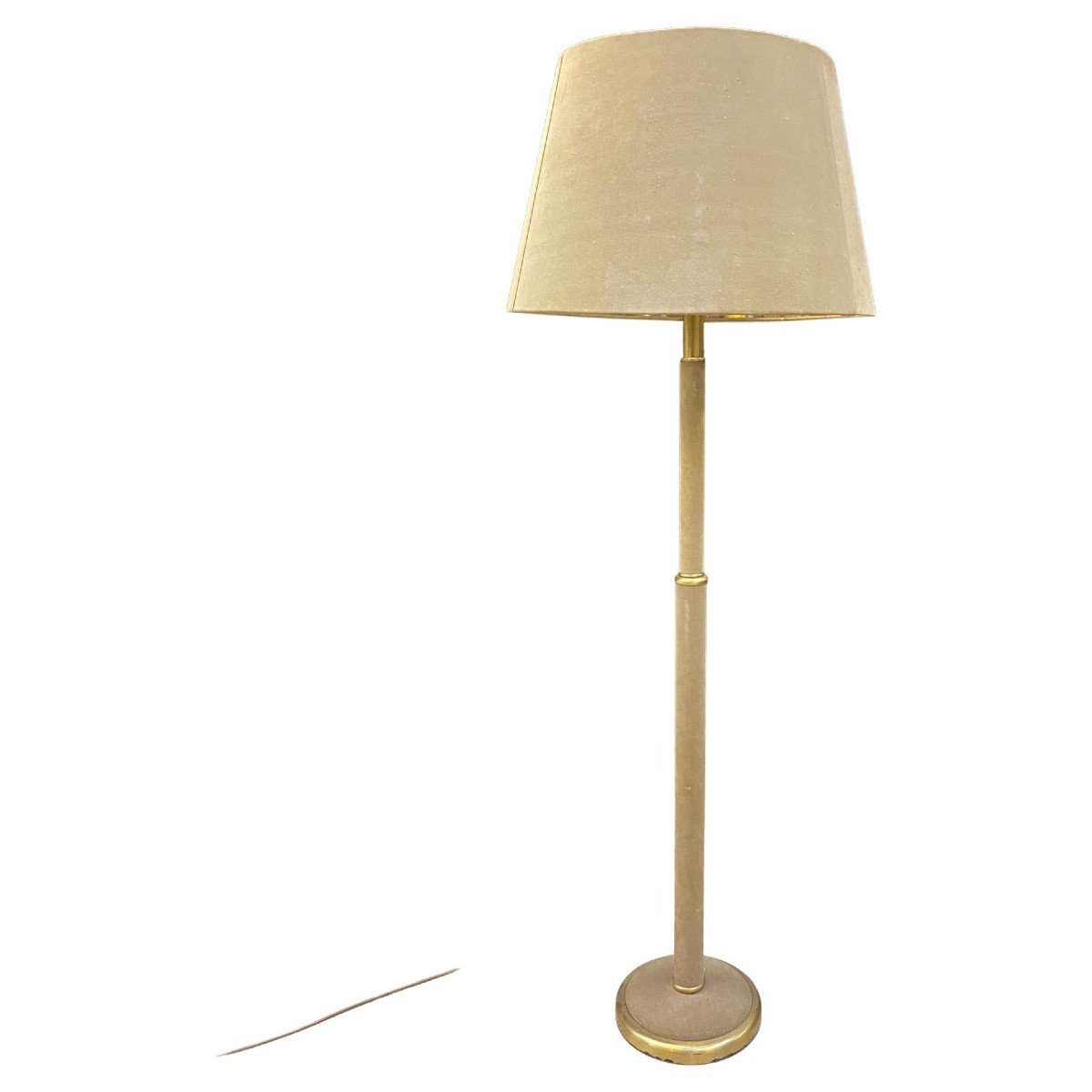 Floor Lamp Sheathed In Skin, Returned Leather And Brass Circa 1960/1970-photo-2