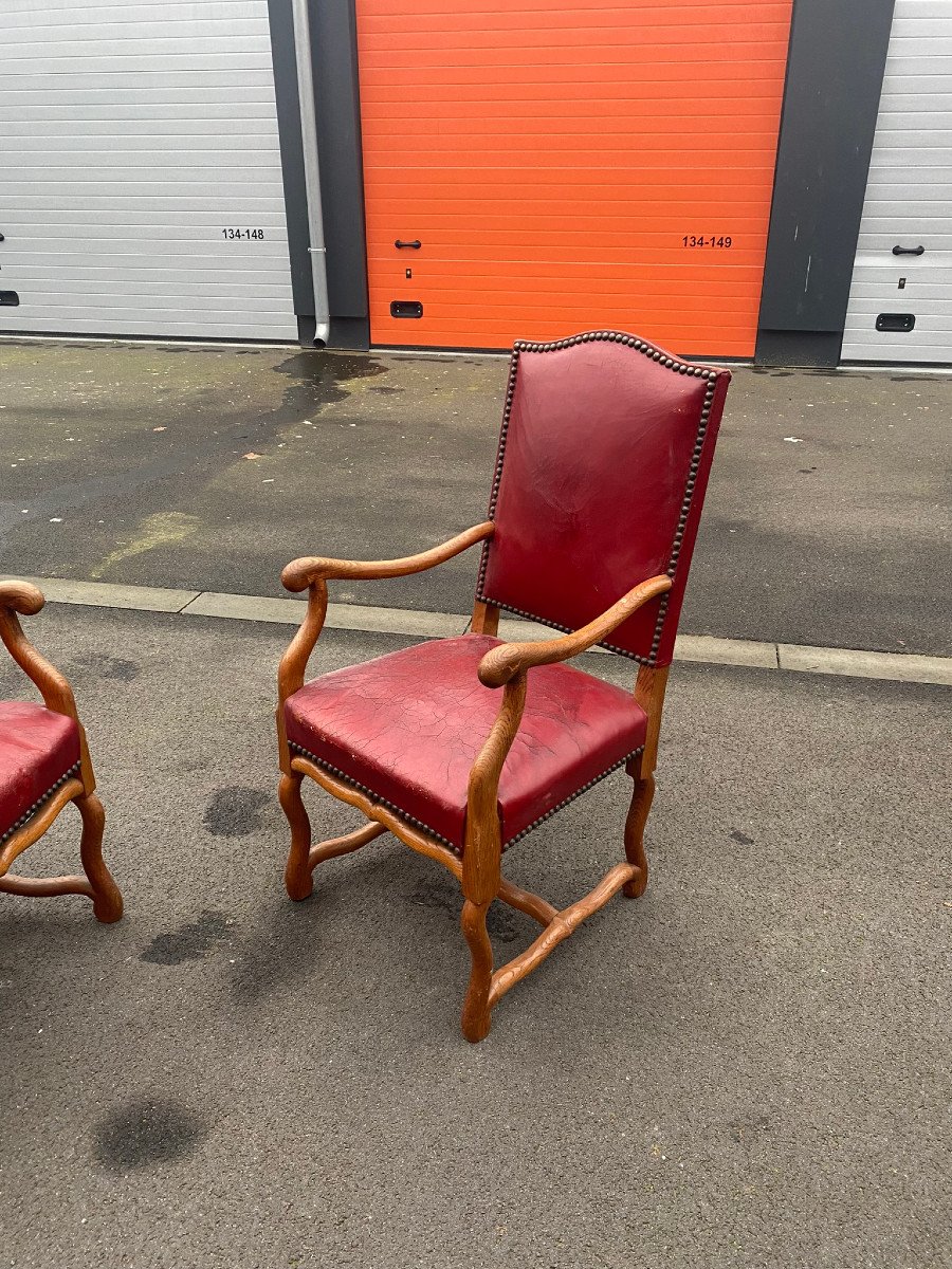 Suite Of 10 Louis XIII Style "sheep Bone" Seats In Oak And Leather, To Be Restored-photo-6