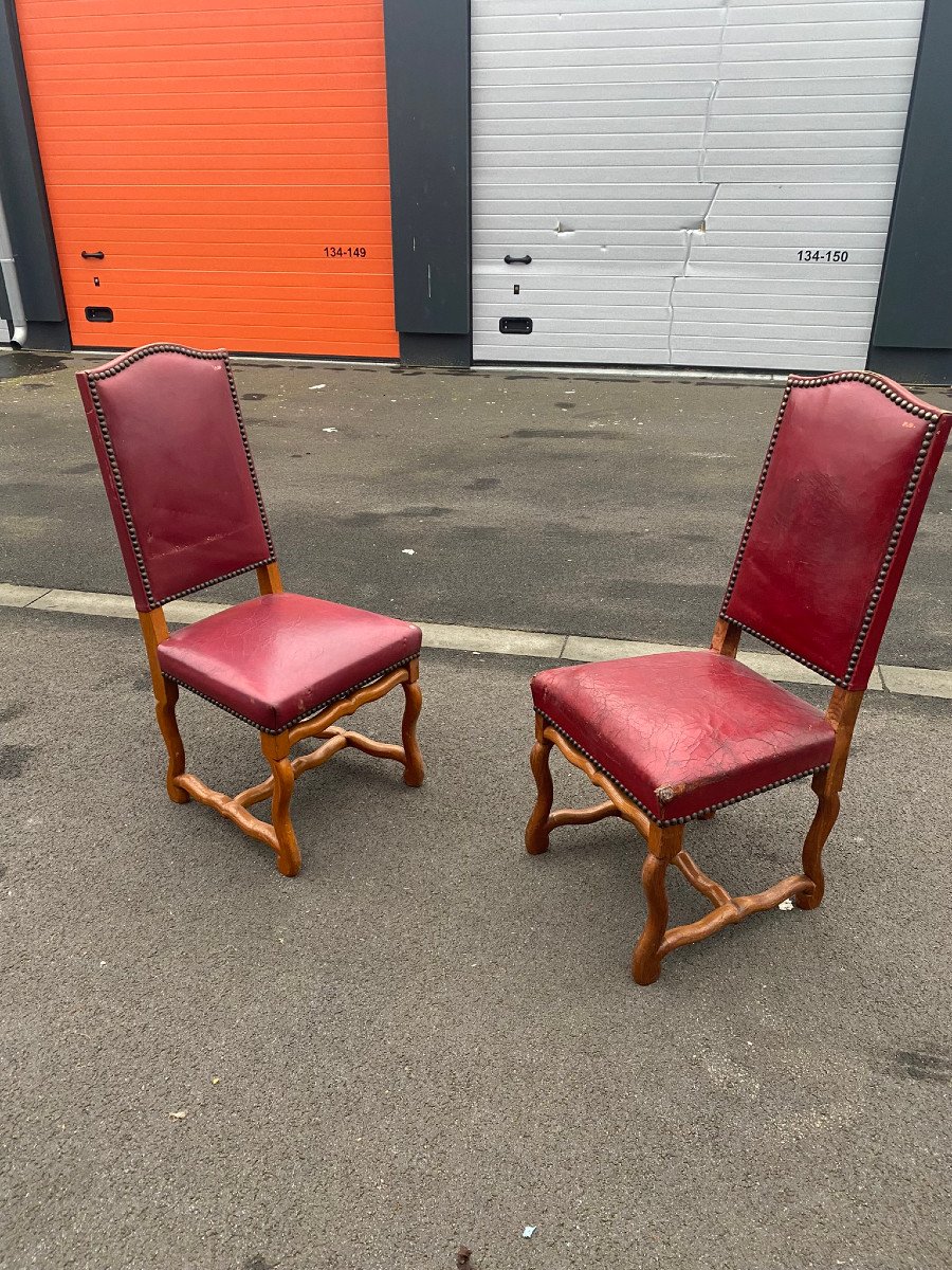 Suite Of 10 Louis XIII Style "sheep Bone" Seats In Oak And Leather, To Be Restored-photo-8