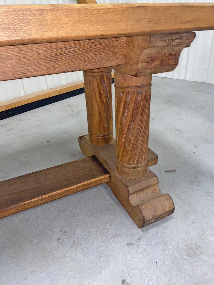 Large Neo-gothic Style Solid Oak Table Circa 1970, Key Assembly-photo-3
