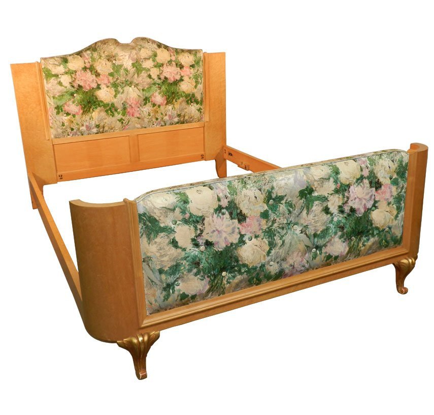 "maison Jansen, Art Deco Bed In Lemon Veneer And Dore Wood Circa 1940/1950"