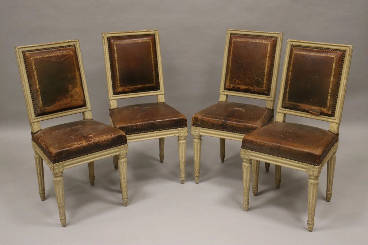 4 Neoclassical Chairs Stamped By Armand Albert Rateau (1882-1938), Circa 1920/1930-photo-4
