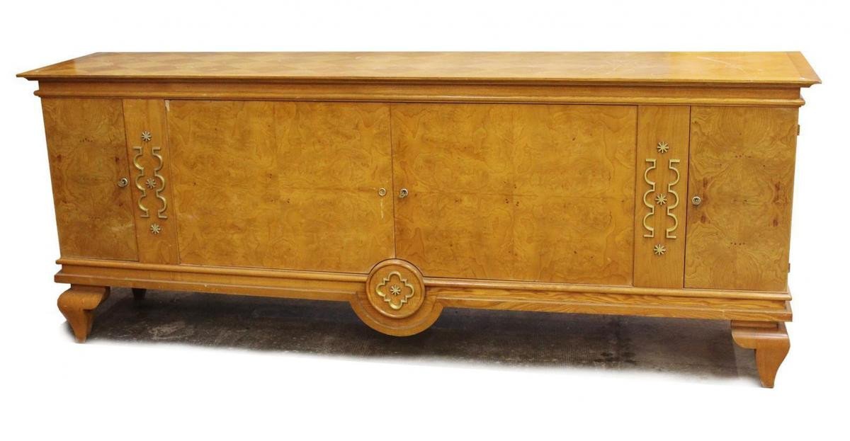 2 Large Sideboards Art Deco Period In Ash, Bronze Decors, Circa 1940